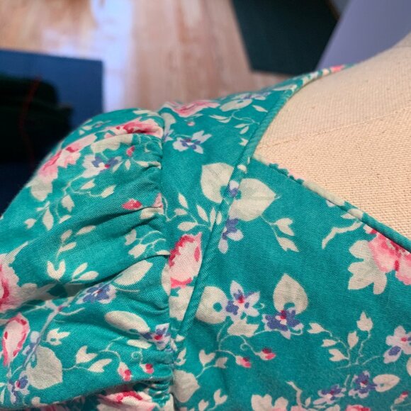 Vintage SS turquoise and pink Laura Ashley cotton dress US 10 - Picture 6 of 11